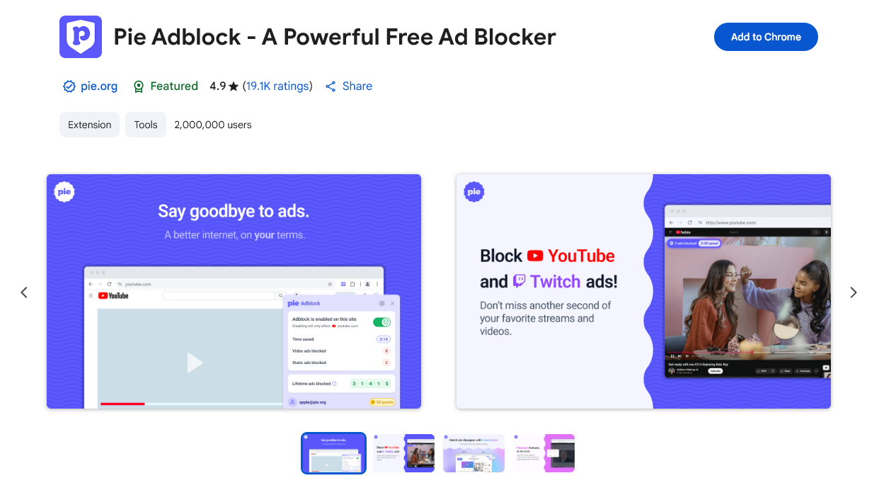 Pie extension on Chrome Web Store Pie extension on Chrome Web Store