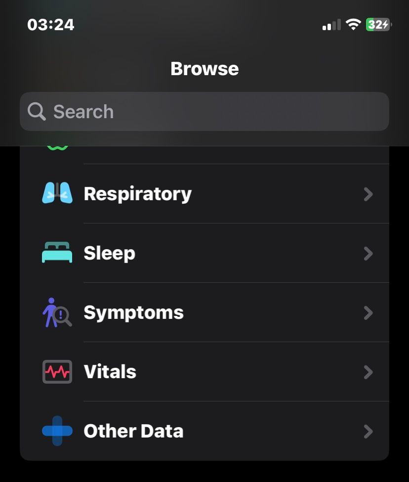 Screenshot of health categories in the Health app Browse section. Screenshot of health categories in the Health app Browse section.