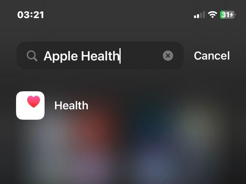 Screenshot of the App Library showing a search for the Apple Health app. Screenshot of the App Library showing a search for the Apple Health app.
