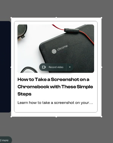 Selection box over part of the Chromebook screen, highlighting the option to record a specific area. Selection box over part of the Chromebook screen, highlighting the option to record a specific area.
